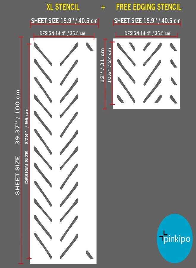 PINKIPO , Hand-Drawn Herringbone, (16"x40") XL Stencil, Large Wall Stencil, Modern Geometric Wall Stencils for Painting, Stencils for Walls, Chevron Wall Stencil - Image 2
